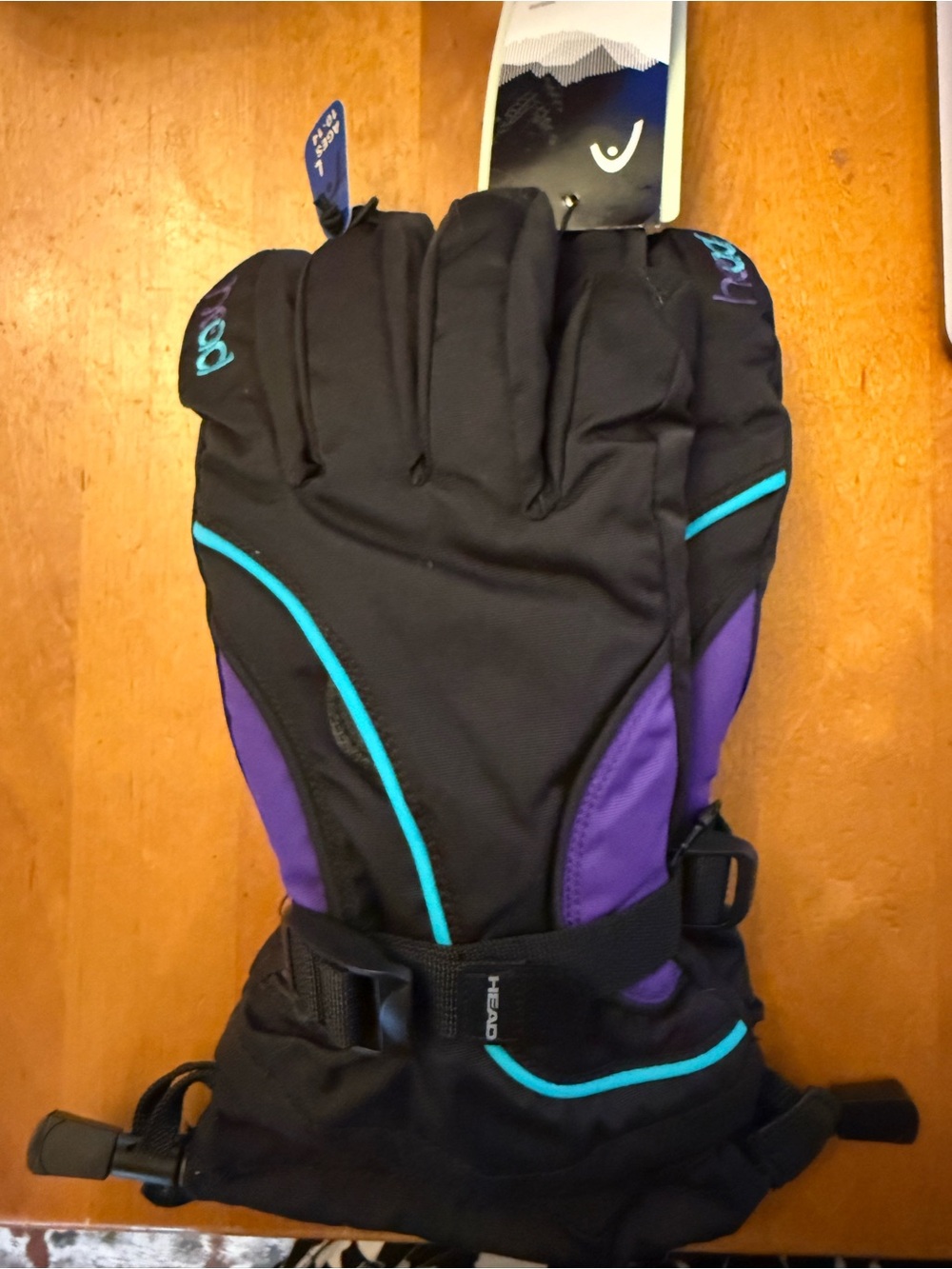 Head Youth Black & Purple Ski Glove with Teal Accents